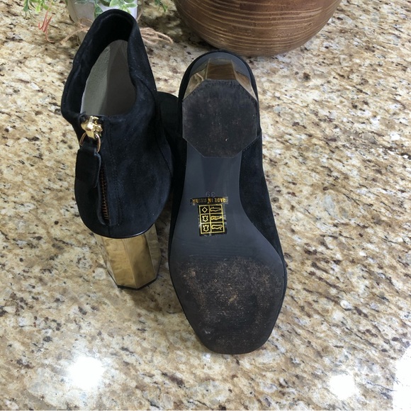 Senso Suede-like Black Round Toe Chunky Gold Heel Ankle Boots 39 - Picture 11 of 11